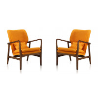 Manhattan Comfort 2-AC015-YL Bradley Yellow and Walnut Linen Weave Accent Chair (Set of 2)